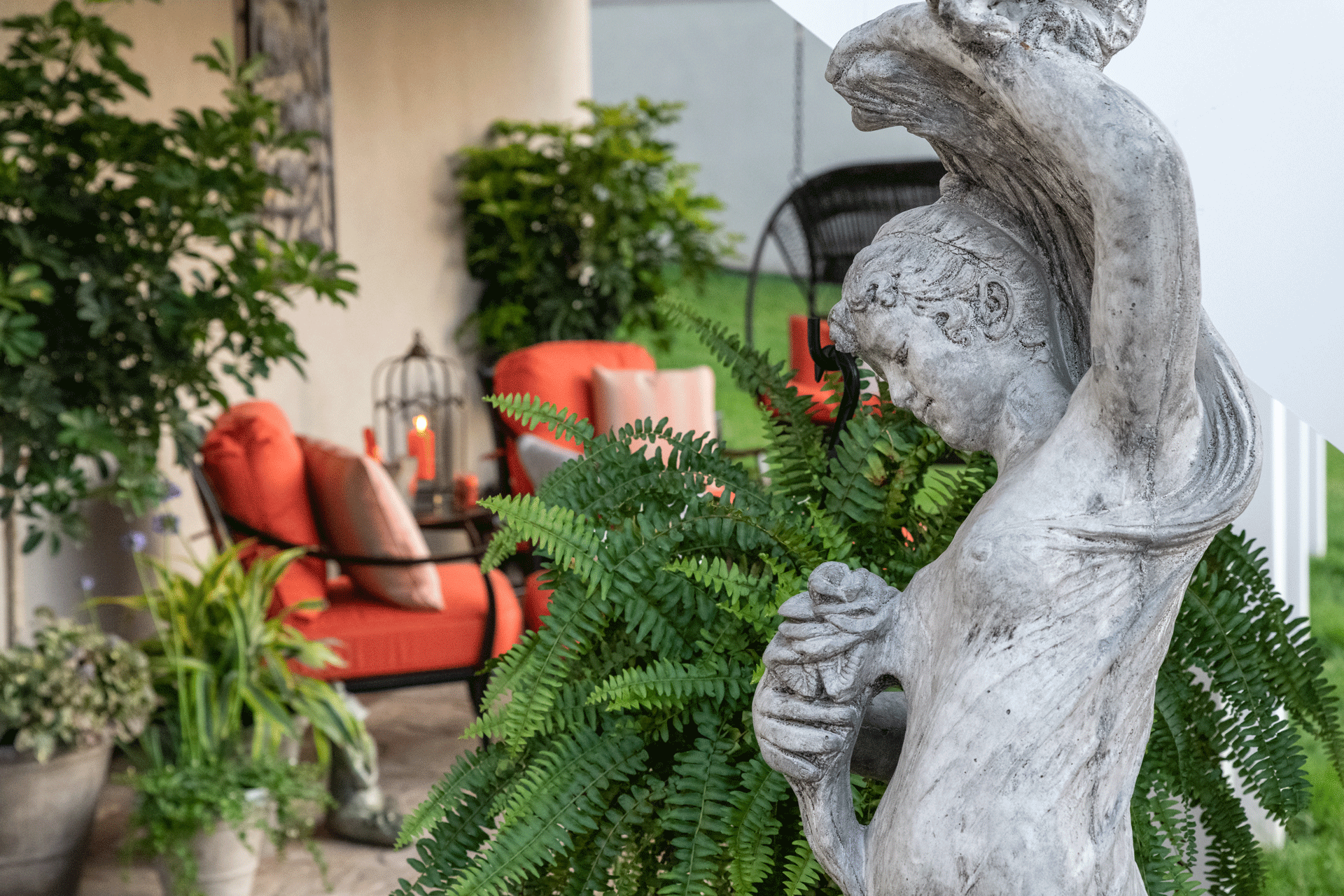 statuewchairsinback Gasper Landscape Design & Construction